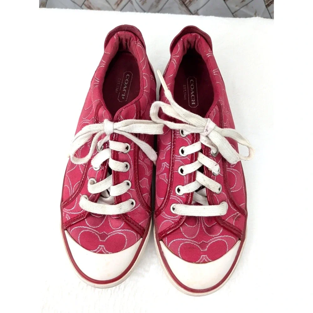 Coach Signature Pink/ Red Low Top Sneakers